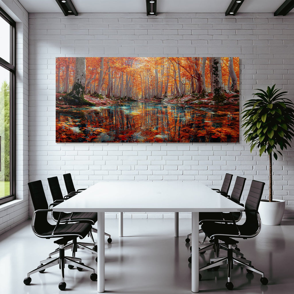Herbstliche Waldszene Mit Reflektierenden Farben Im Wasser
