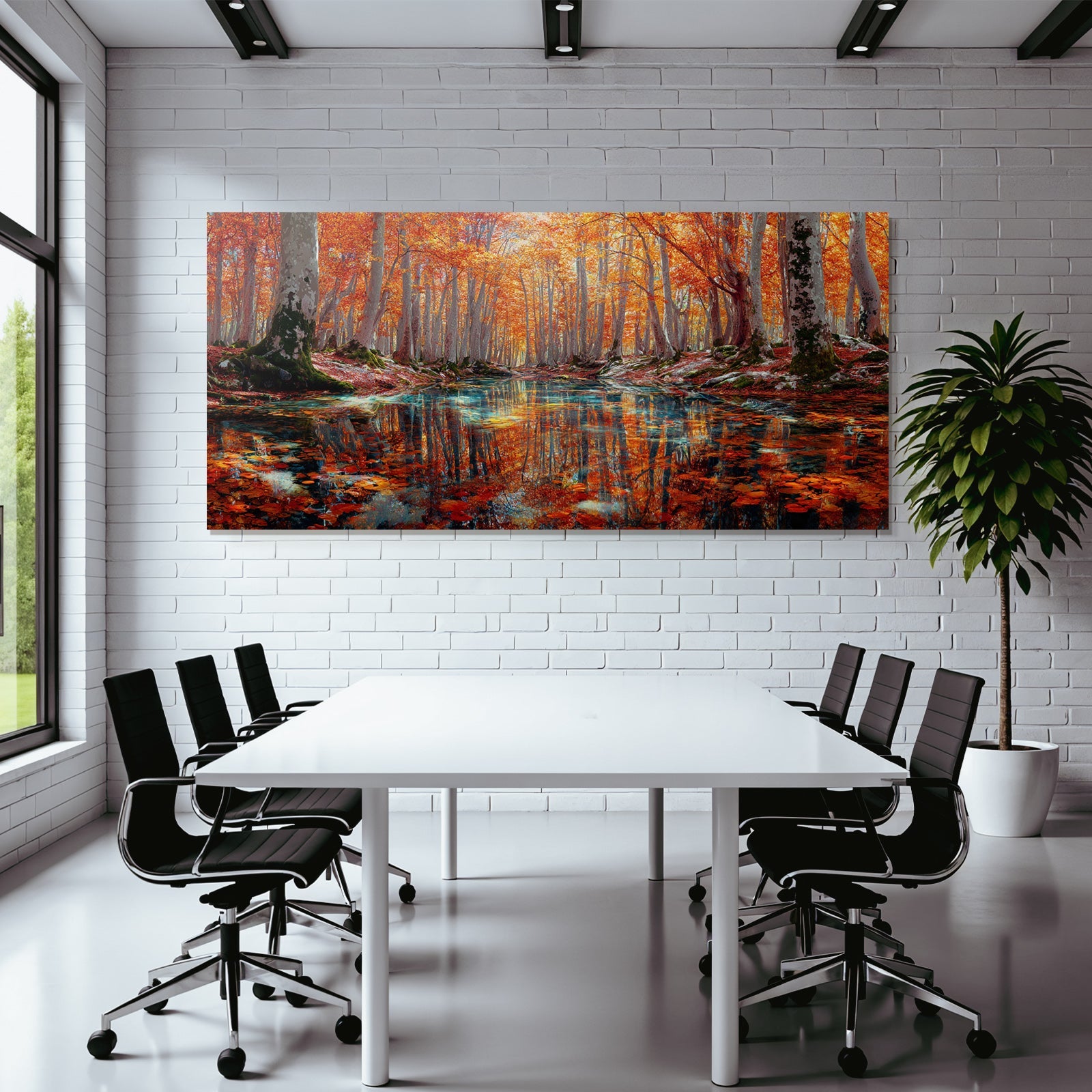 Herbstliche Waldszene Mit Reflektierenden Farben Im Wasser