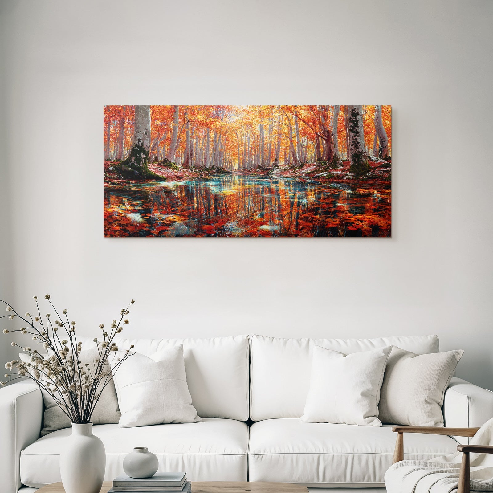Herbstliche Waldszene Mit Reflektierenden Farben Im Wasser