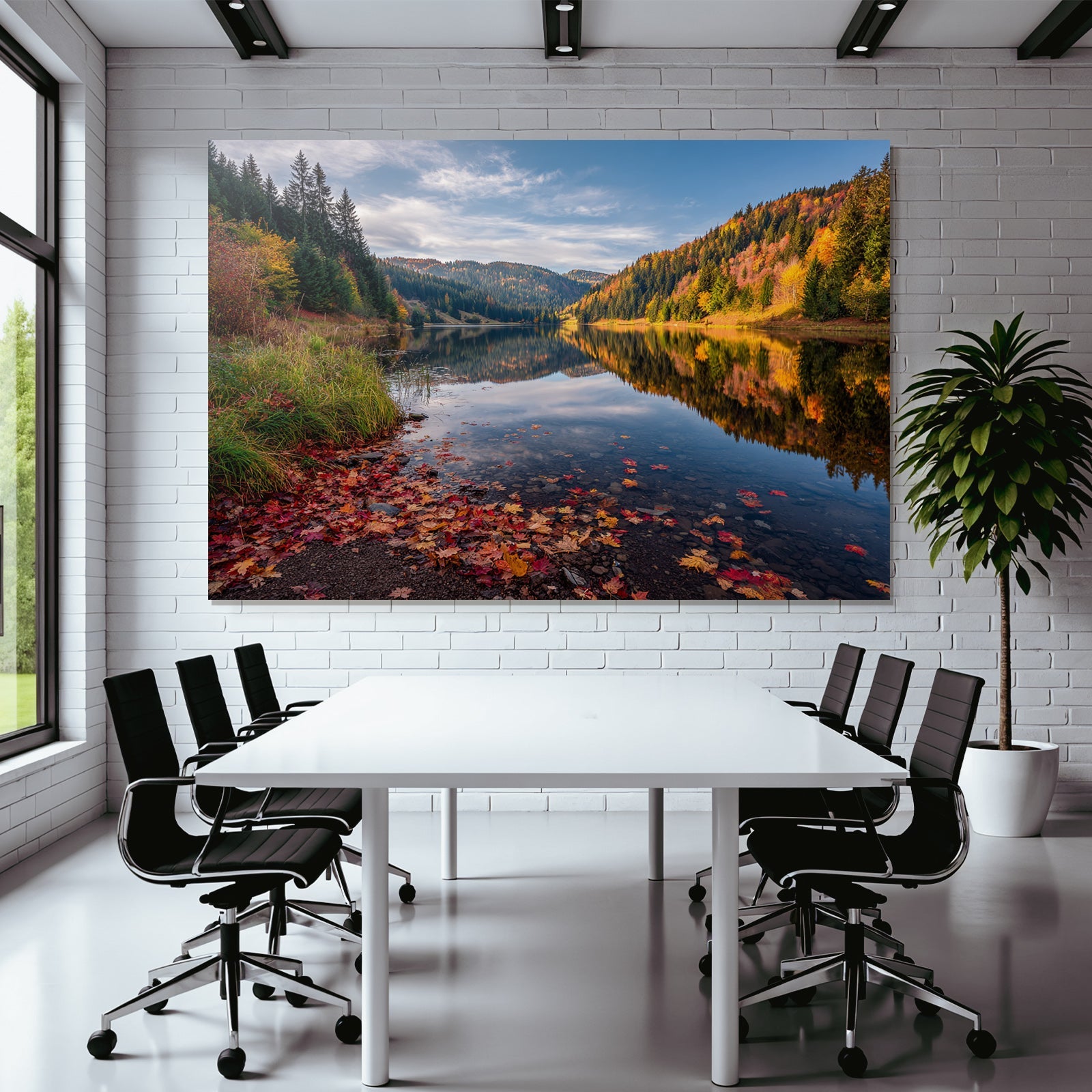 Ruhige Landschaft Herbst See Bäume Bunte Blätter