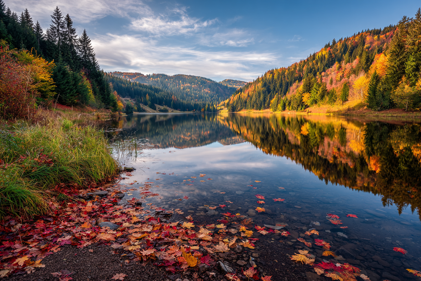 Ruhige Landschaft Herbst See Bäume Bunte Blätter | Indian Summer | Jahreszeiten