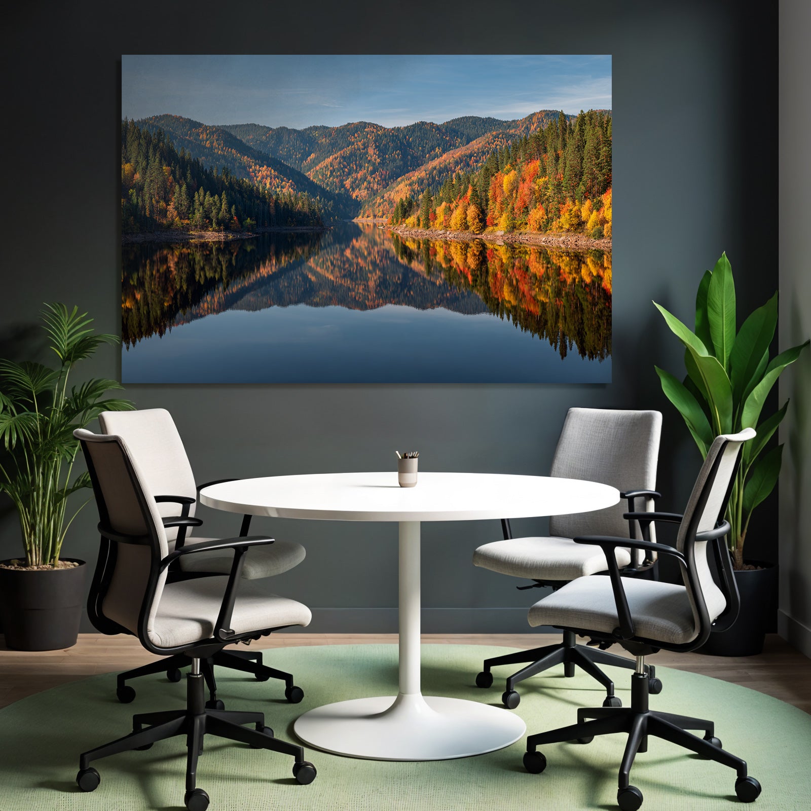 Ruhige Landschaft Herbstsee Mit Buntem Laub
