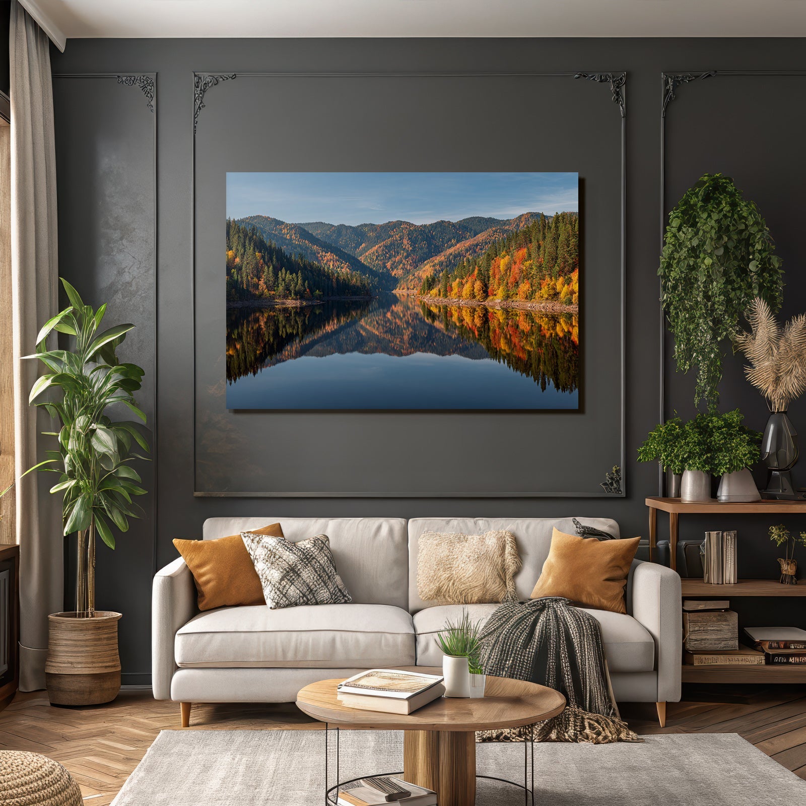 Ruhige Landschaft Herbstsee Mit Buntem Laub