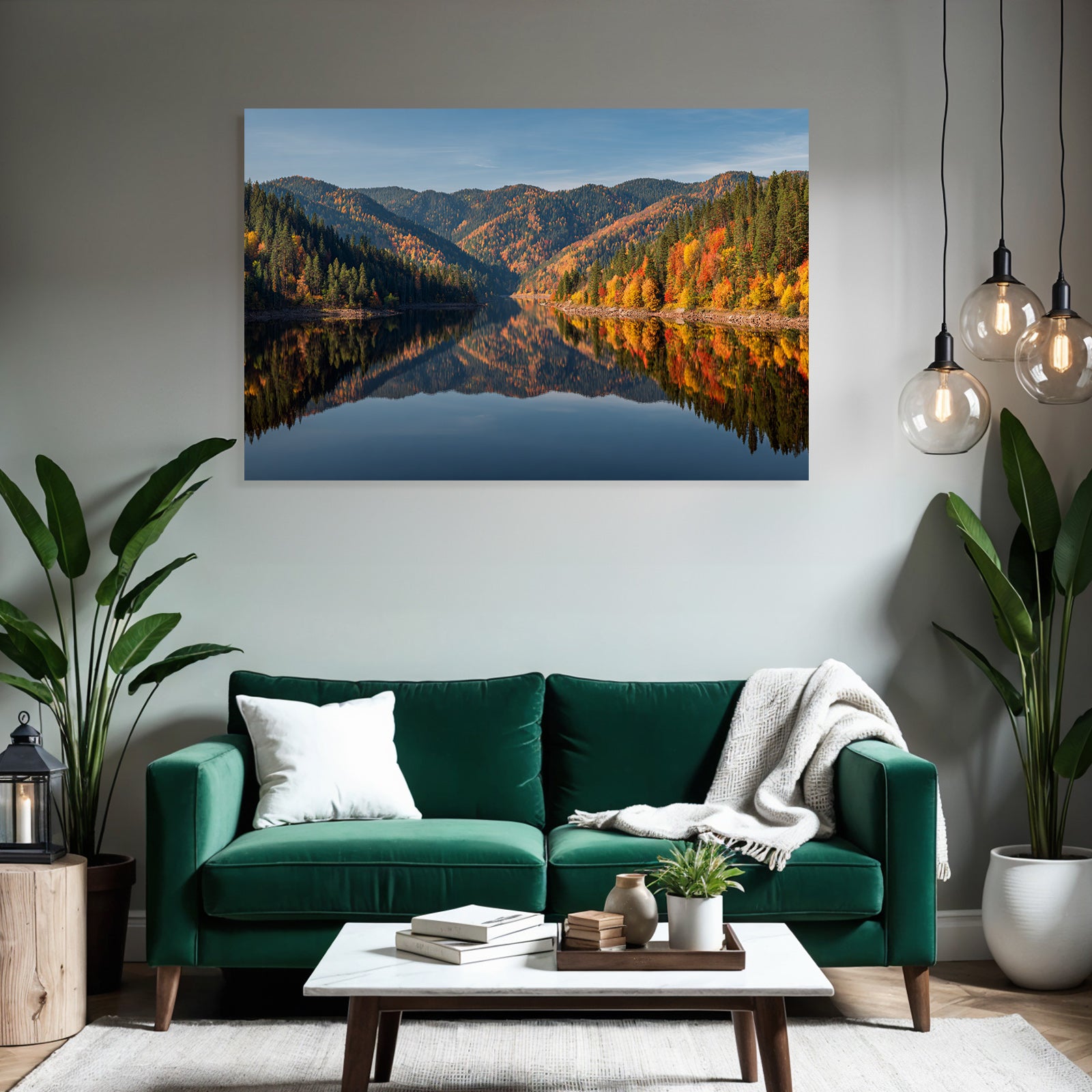 Ruhige Landschaft Herbstsee Mit Buntem Laub