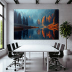 Ruhige Landschaft Im Autumn Mit See Und Bäumen