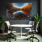 Tranquil autumn landscape with water and colorful trees