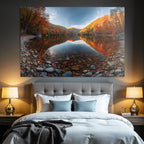 Tranquil autumn landscape with water and colorful trees