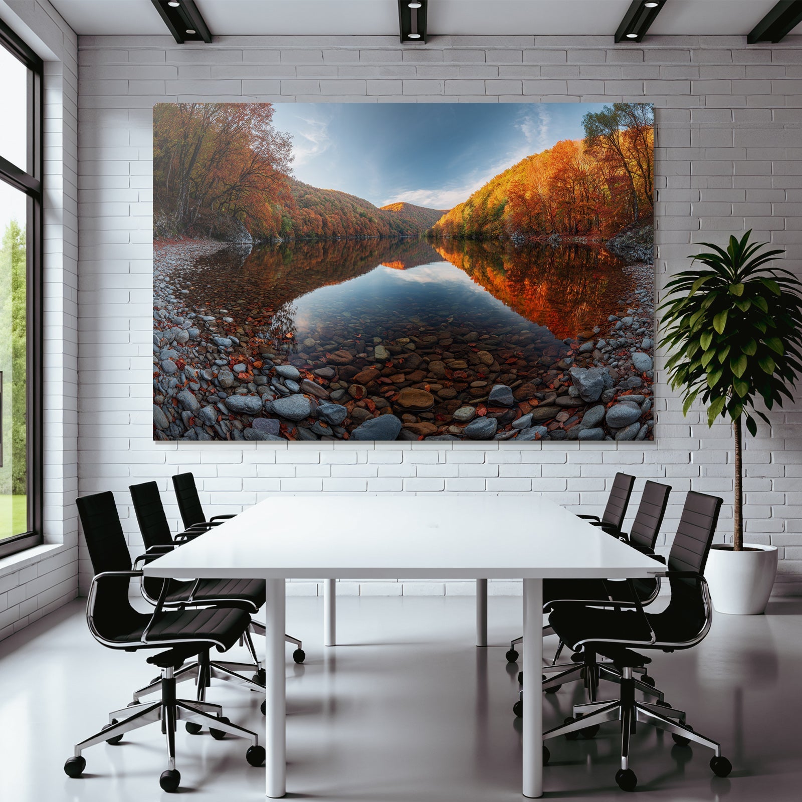 Ruhige Landschaft Im Herbst Mit Wasser Und Bunten Bäumen
