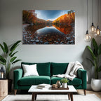 Tranquil autumn landscape with water and colorful trees