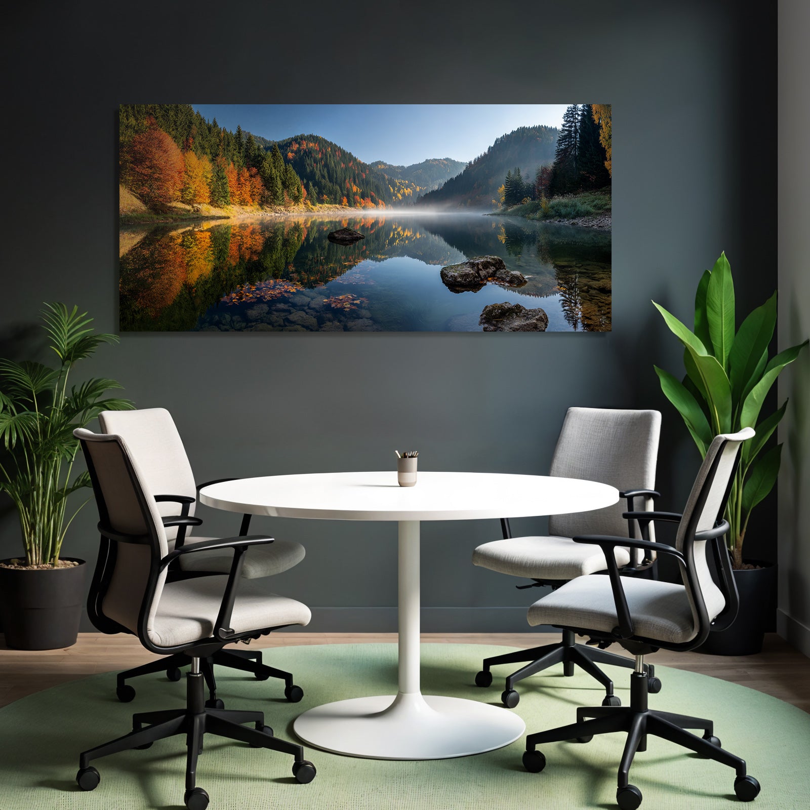 Ruhige Landschaft Reflexion Bunter Herbstbäume Und Berge Morgens Oder Nachmittags