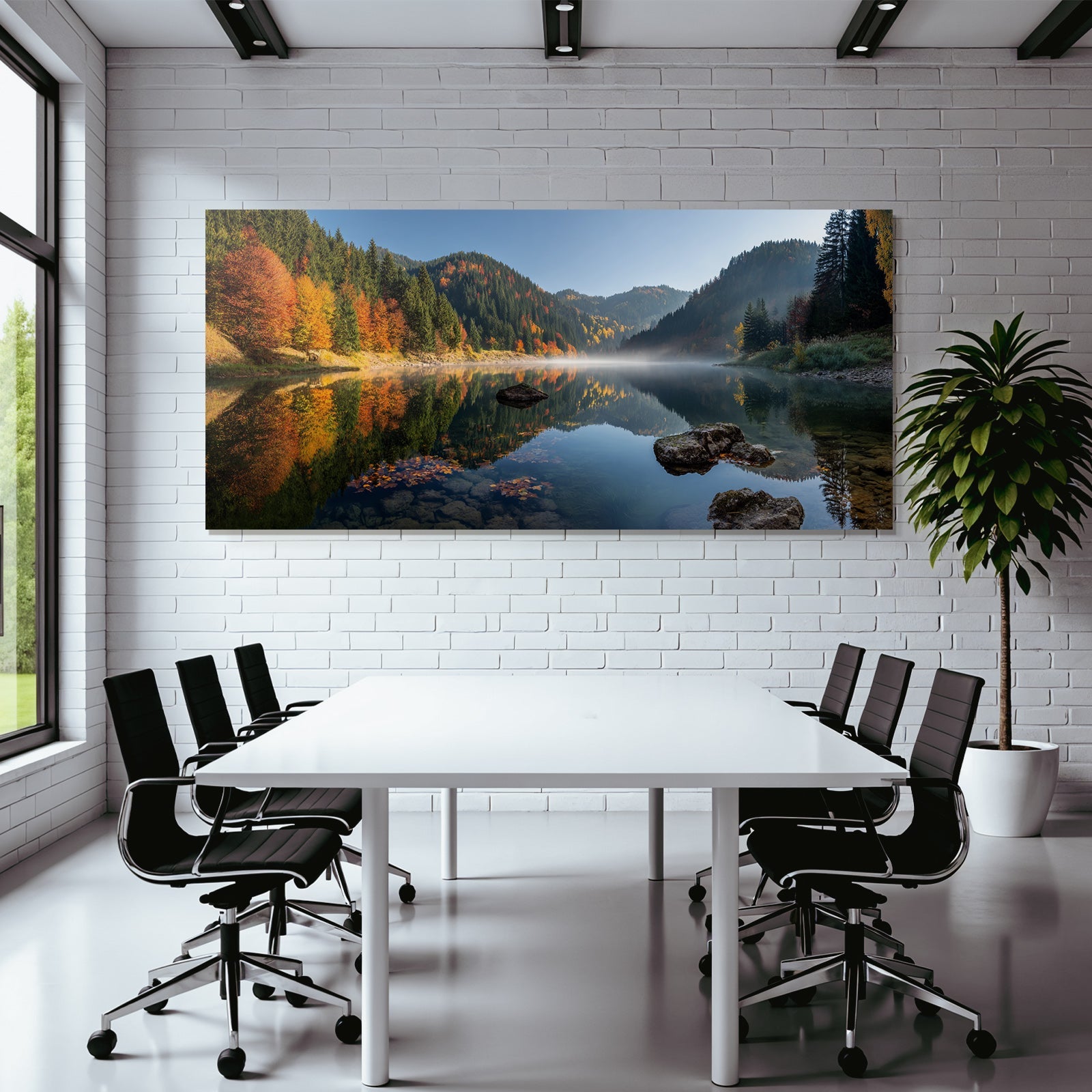 Ruhige Landschaft Reflexion Bunter Herbstbäume Und Berge Morgens Oder Nachmittags