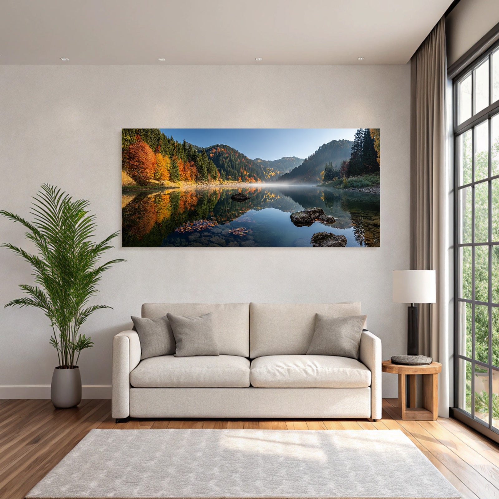 Ruhige Landschaft Reflexion Bunter Herbstbäume Und Berge Morgens Oder Nachmittags