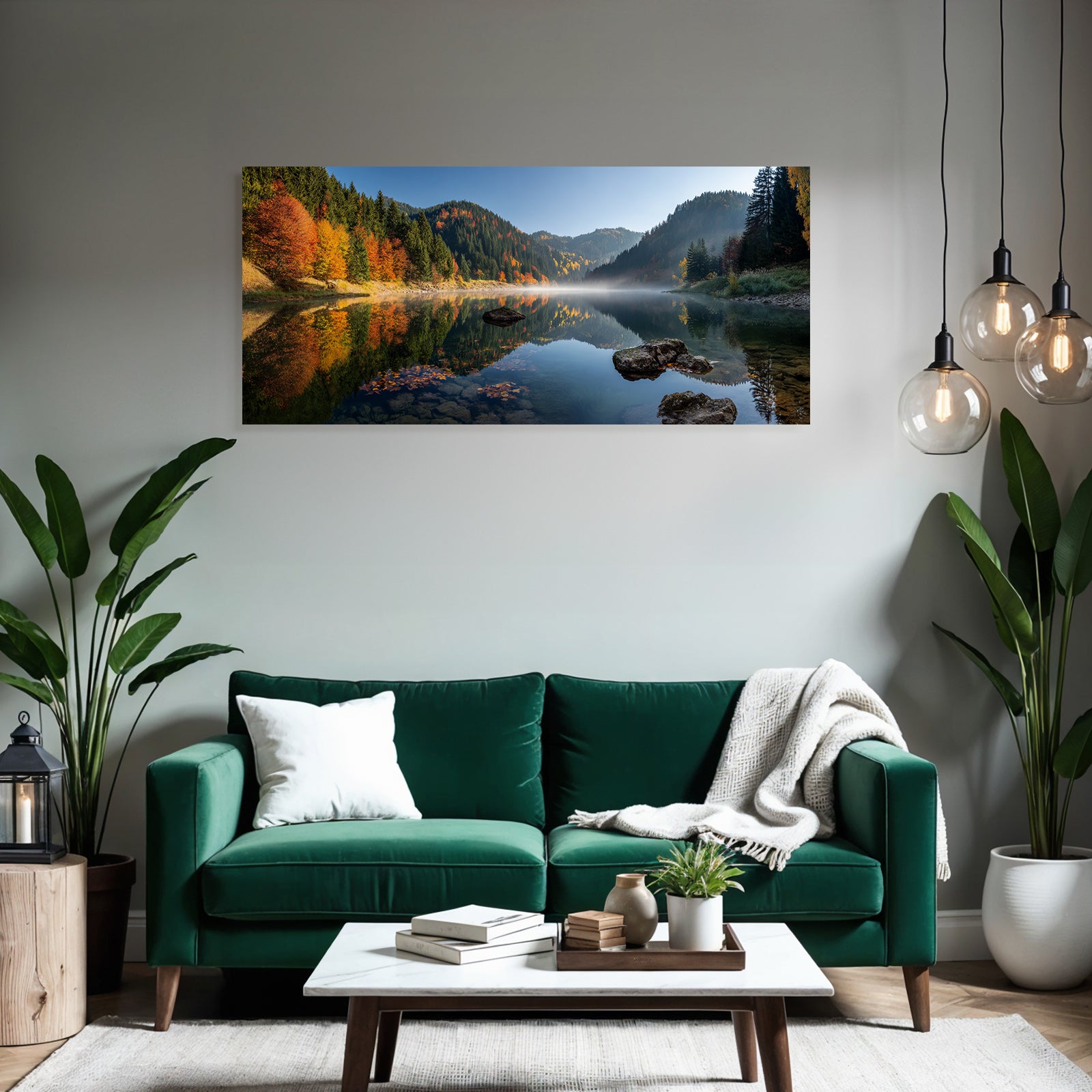 Ruhige Landschaft Reflexion Bunter Herbstbäume Und Berge Morgens Oder Nachmittags