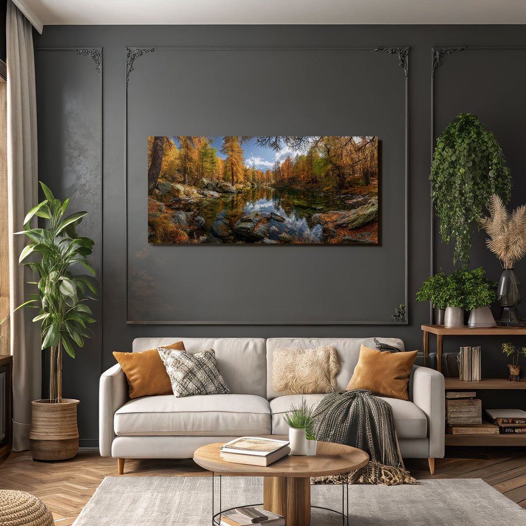 Calm water landscape with autumn color reflections