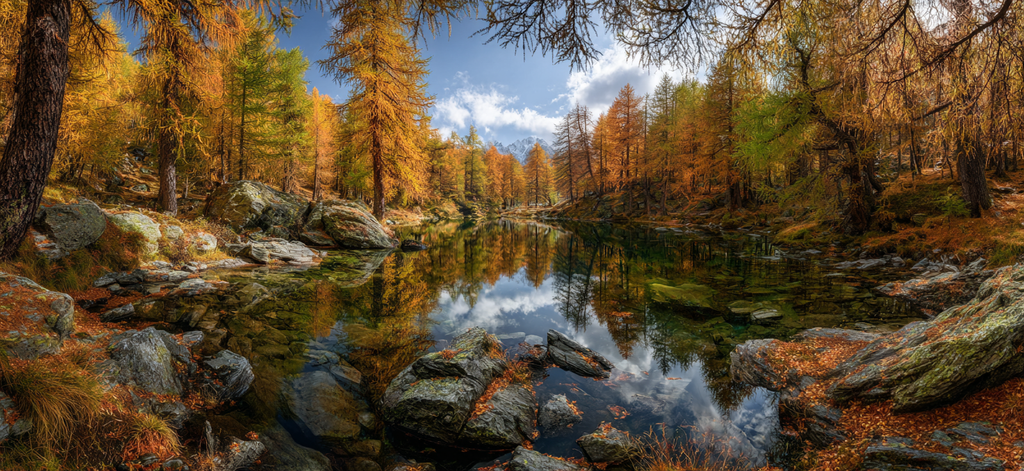 Ruhige Wasserlandschaft Mit Herbstfarben Reflexionen | Indian Summer | Jahreszeiten