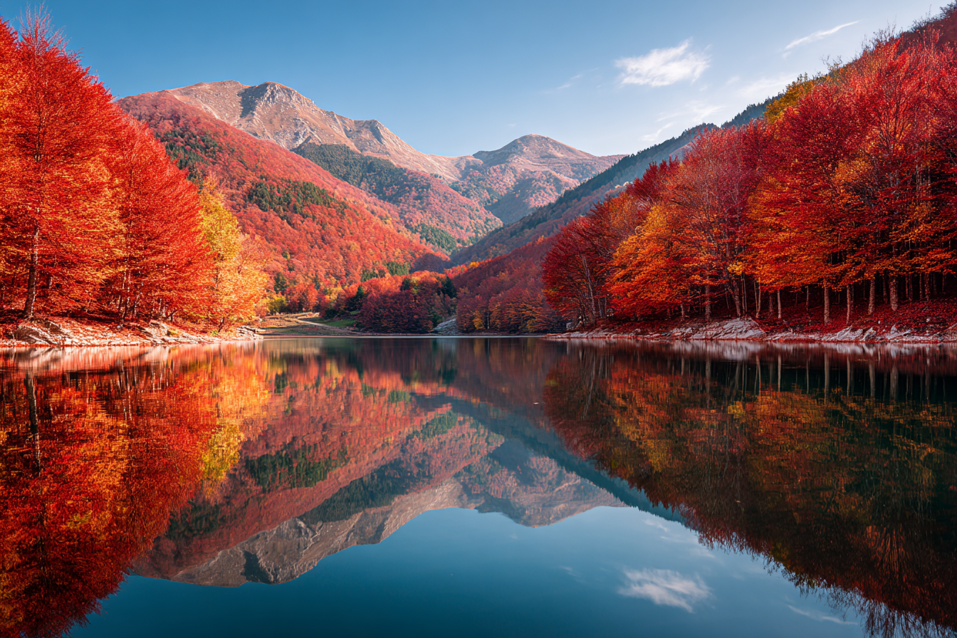 Ruhiger See Umgeben Von Bergen Im Herbst | Indian Summer | Jahreszeiten