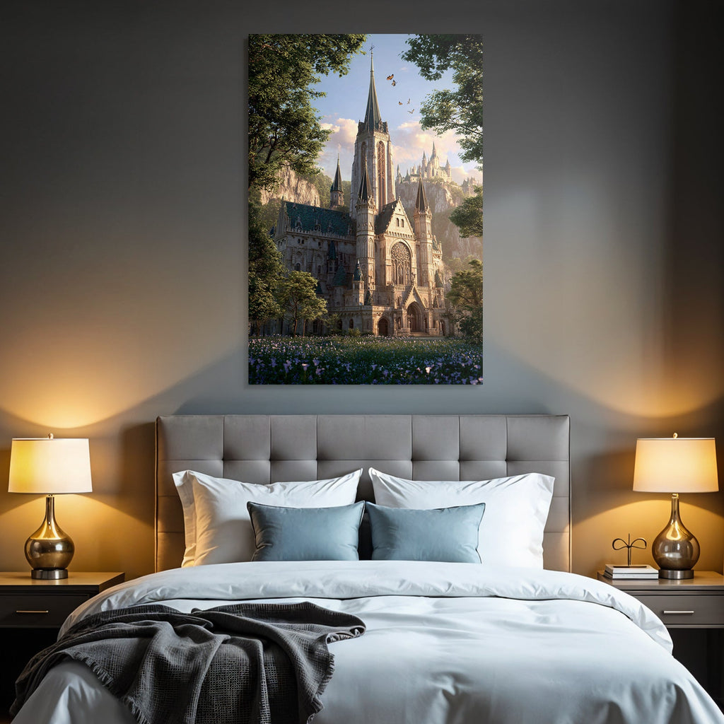 Fantasieschloss In Zauberhafter Landschaft Mit Gotischen Elementen