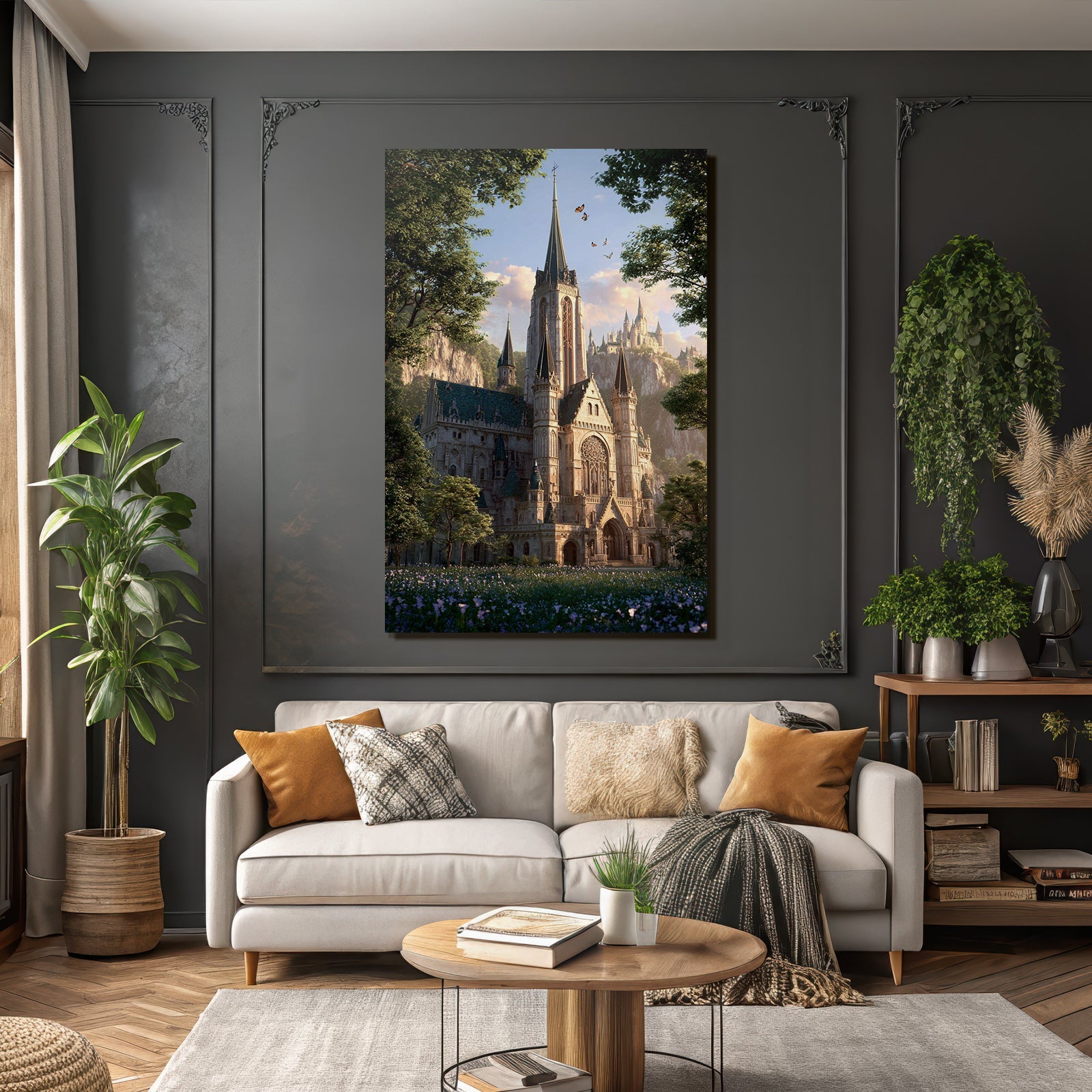 Fantasieschloss In Zauberhafter Landschaft Mit Gotischen Elementen