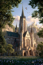 Fantasieschloss In Zauberhafter Landschaft Mit Gotischen Elementen | Sommer | Jahreszeiten