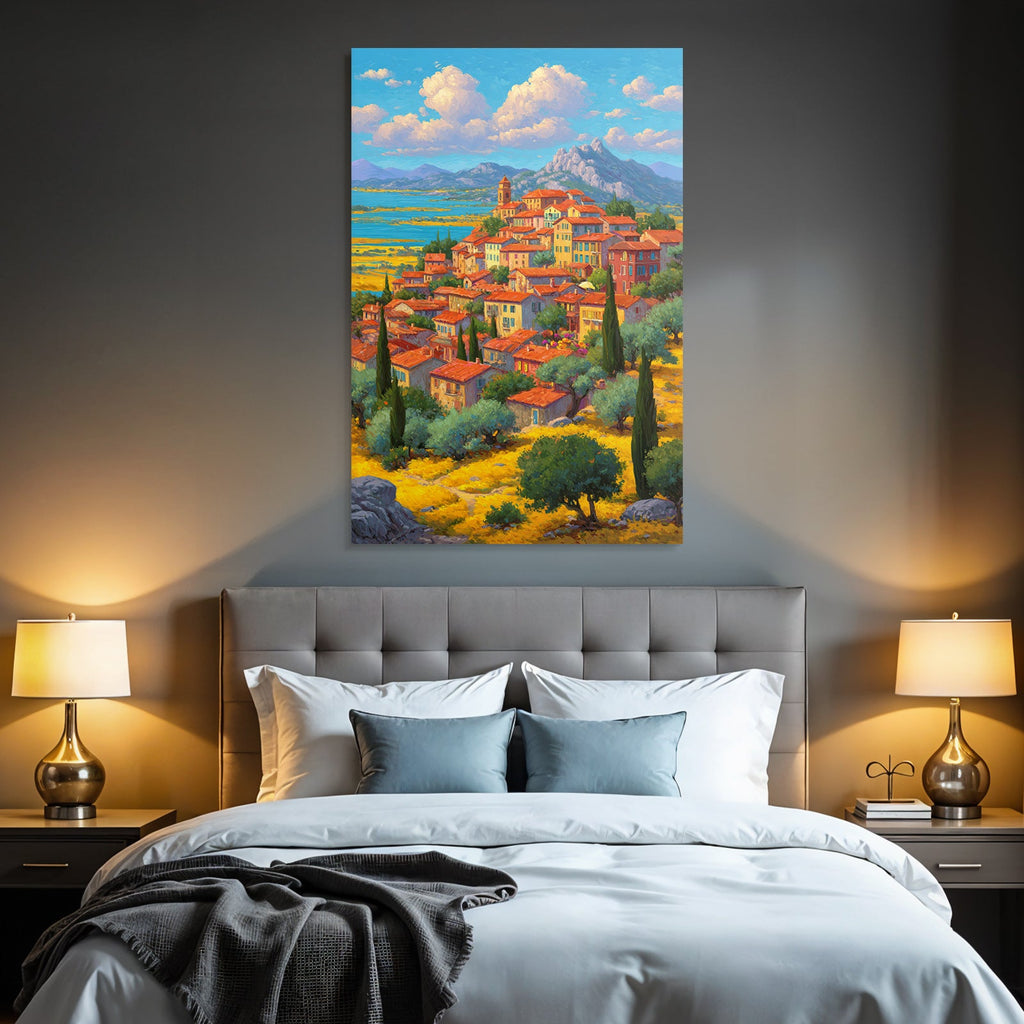 Idyllisches Dorf Mediterranische Landlandschaft Mit Häusern Und Bergen