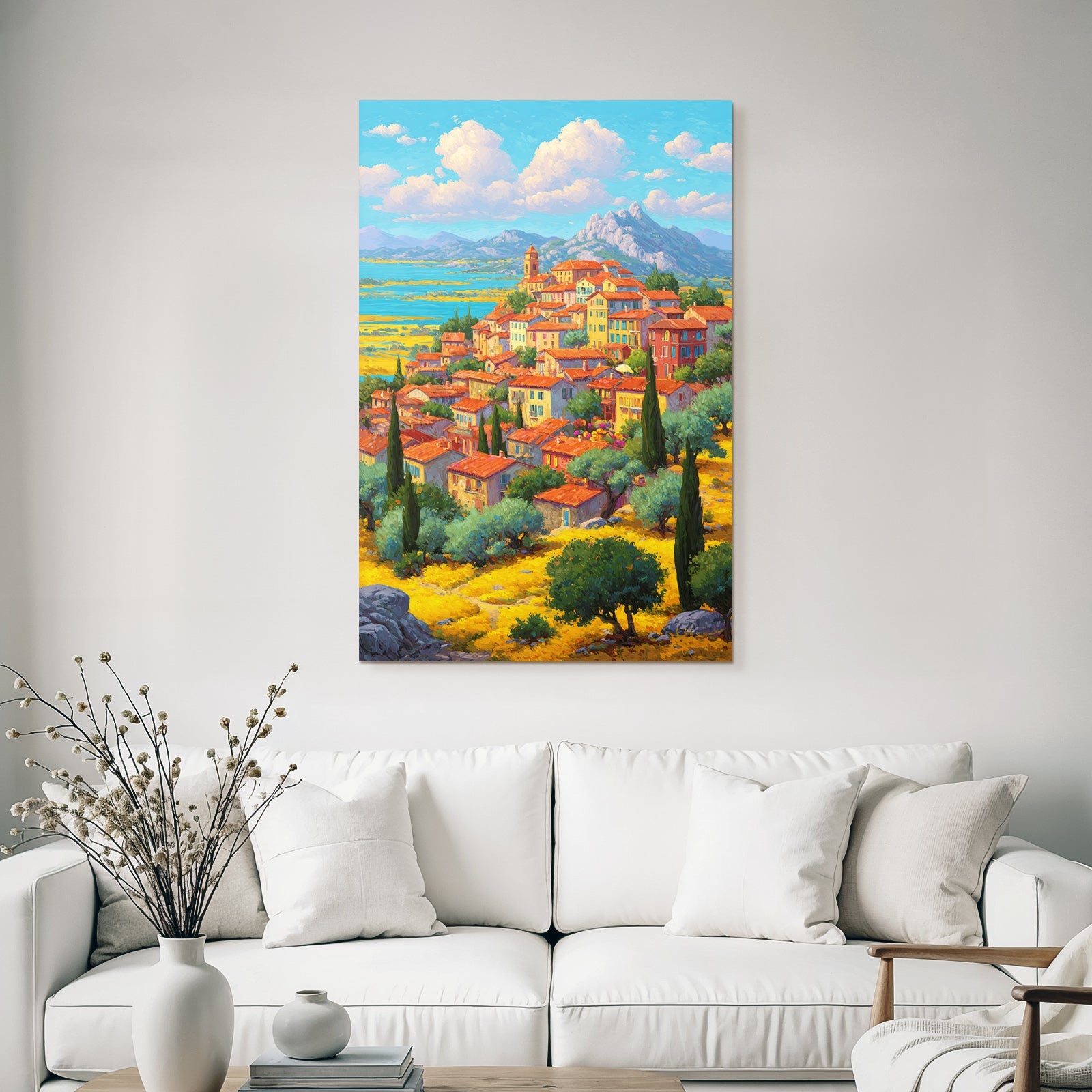 Idyllisches Dorf Mediterranische Landlandschaft Mit Häusern Und Bergen