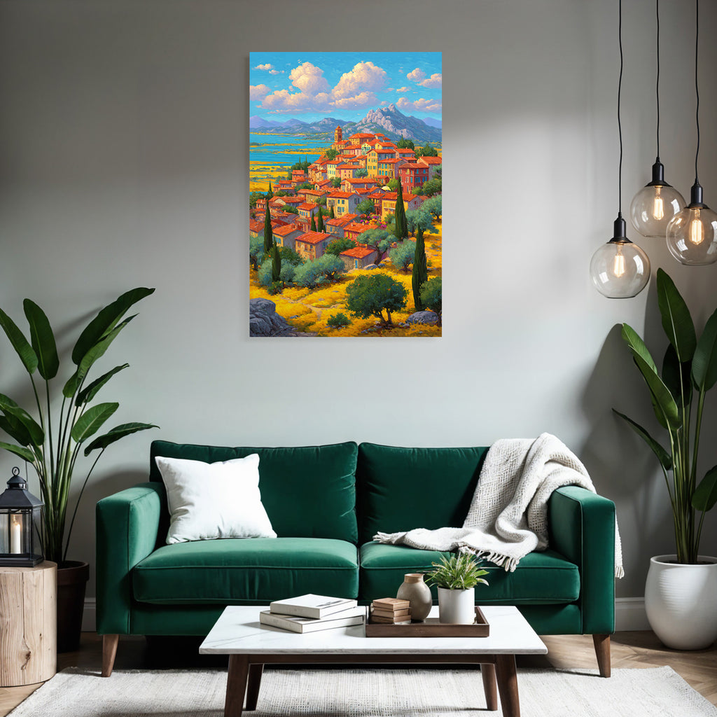 Idyllisches Dorf Mediterranische Landlandschaft Mit Häusern Und Bergen