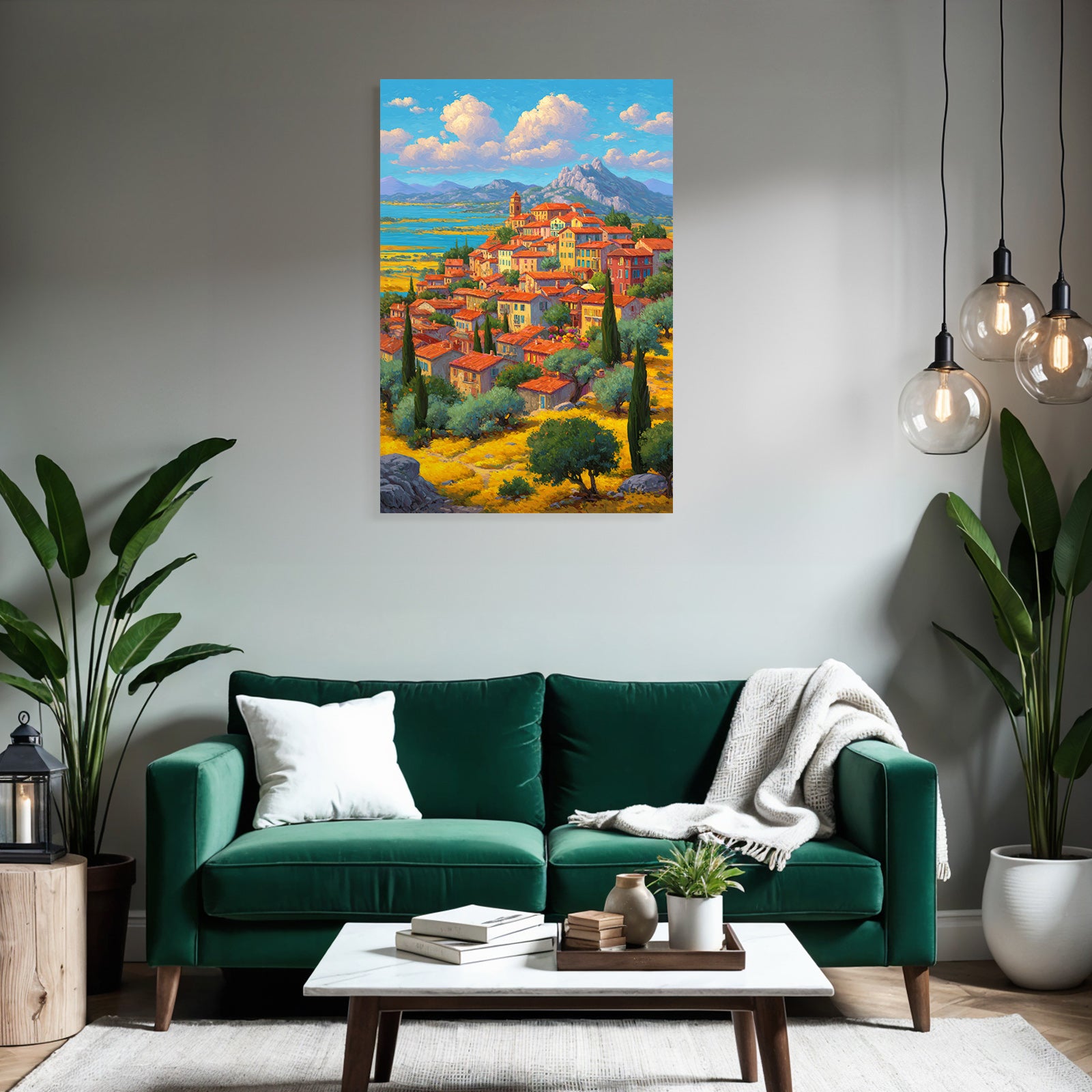 Idyllisches Dorf Mediterranische Landlandschaft Mit Häusern Und Bergen