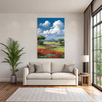 Lebendige Landschaft Grün Schöne Blumen Blaür Himmel Mountain Häuser