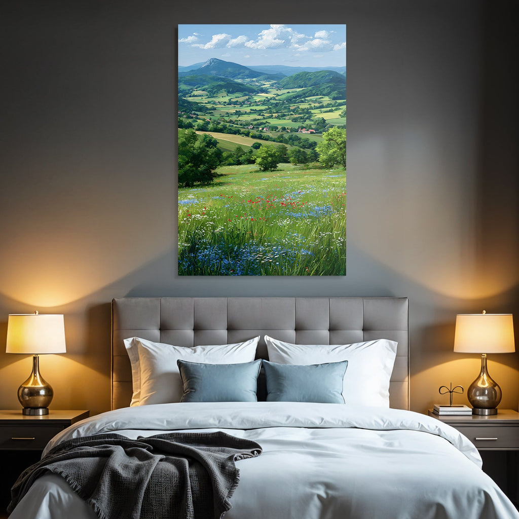 Malerische Landschaft Bergblick Wildblumen Klare Himmel