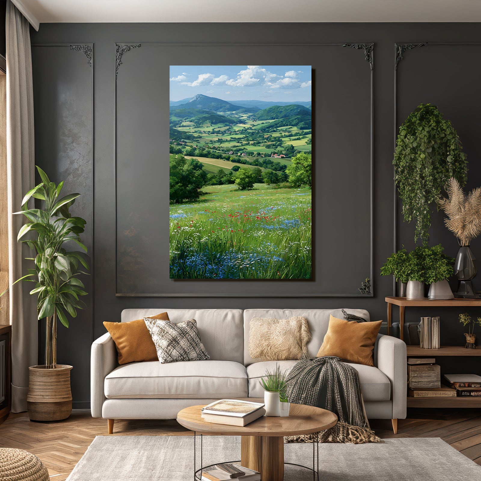 Malerische Landschaft Bergblick Wildblumen Klare Himmel