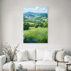 Malerische Landschaft Bergblick Wildblumen Klare Himmel