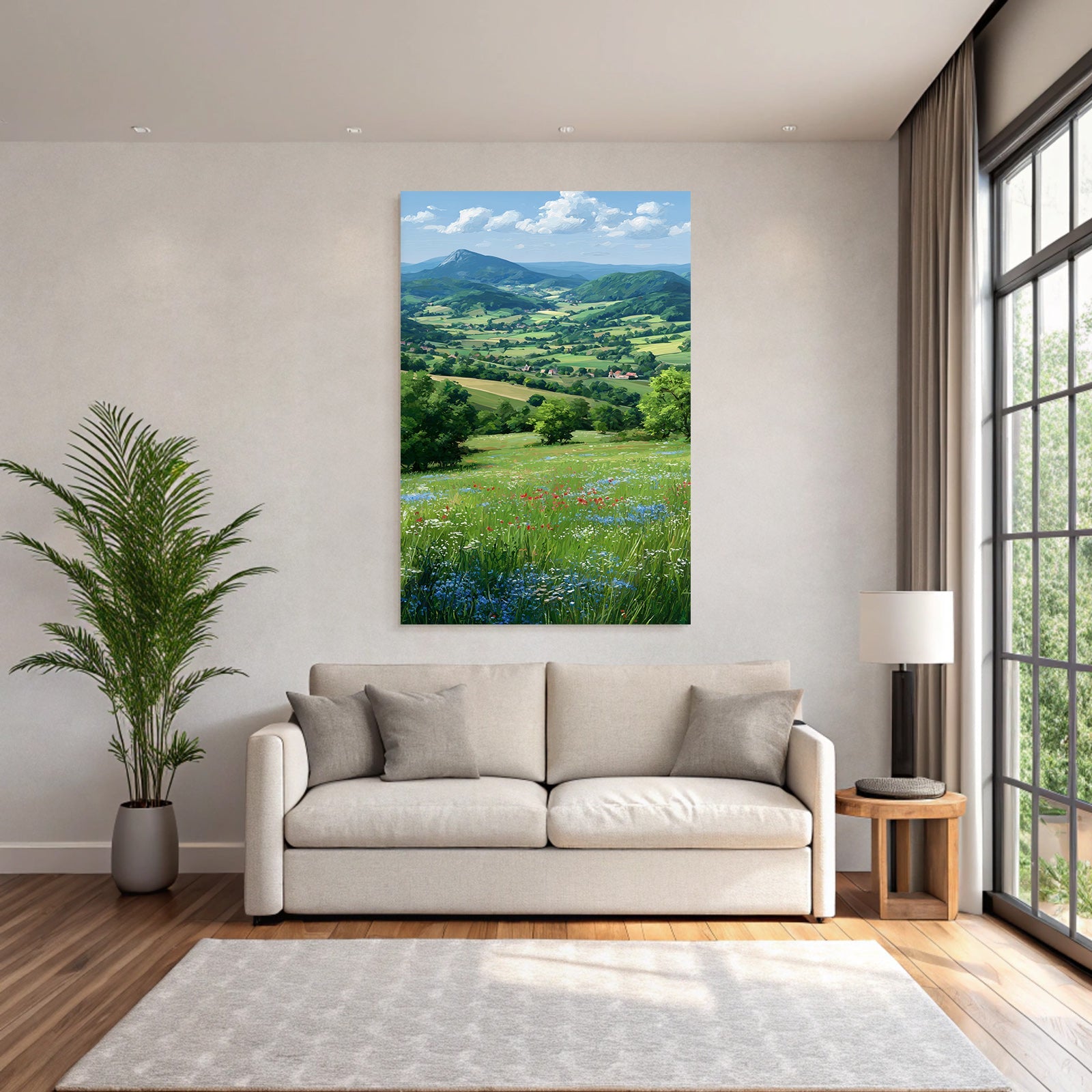 Malerische Landschaft Bergblick Wildblumen Klare Himmel