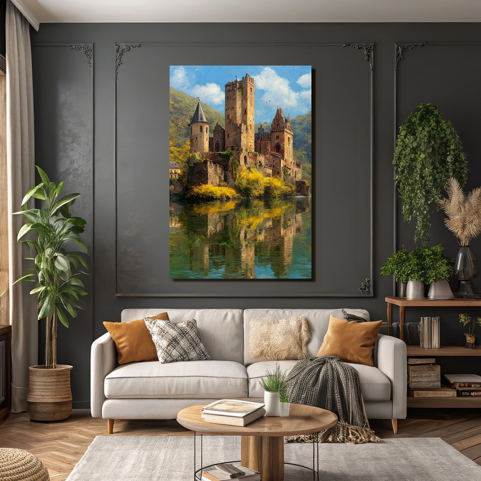 Romantisches Schloss Umgeben Von Bergen Und Wasser Herbstliche Folien
