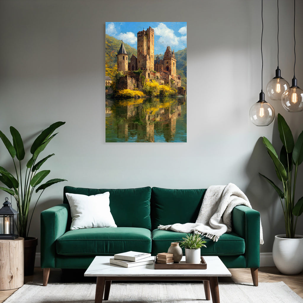 Romantisches Schloss Umgeben Von Bergen Und Wasser Herbstliche Folien