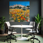 Lebendige Landschaft Impressionistische Malerei Blumen Wiese Dorf Himmel