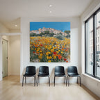 Lebendige Landschaft Impressionistische Malerei Blumen Wiese Dorf Himmel