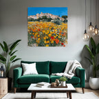 Lebendige Landschaft Impressionistische Malerei Blumen Wiese Dorf Himmel