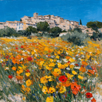 Lebendige Landschaft Impressionistische Malerei Blumen Wiese Dorf Himmel | Sommer | Jahreszeiten