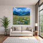 Lebendige Landschaft Wildblumen Schmetterlinge Grüne Höhen Blaür Himmel