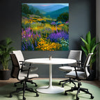 Lebendige Landschaft Wildblumen Wiese Hügel Und Berge