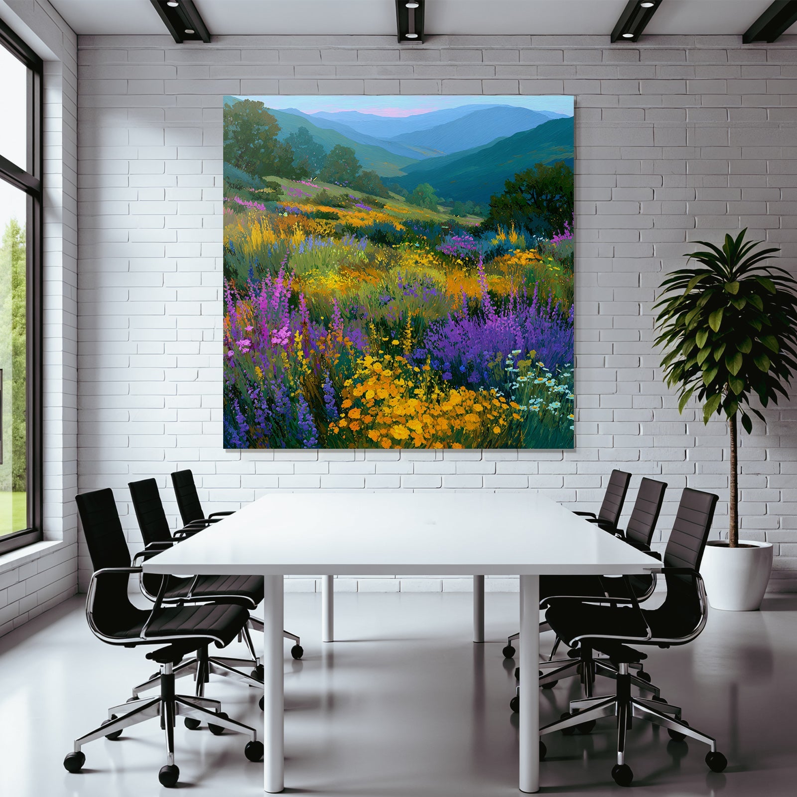 Lebendige Landschaft Wildblumen Wiese Hügel Und Berge