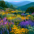 Lebendige Landschaft Wildblumen Wiese Hügel Und Berge | Sommer | Jahreszeiten
