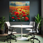 Lebensfrohes Blumenfeld Mit Roten Papaver Weissen Und Violetten Blumen