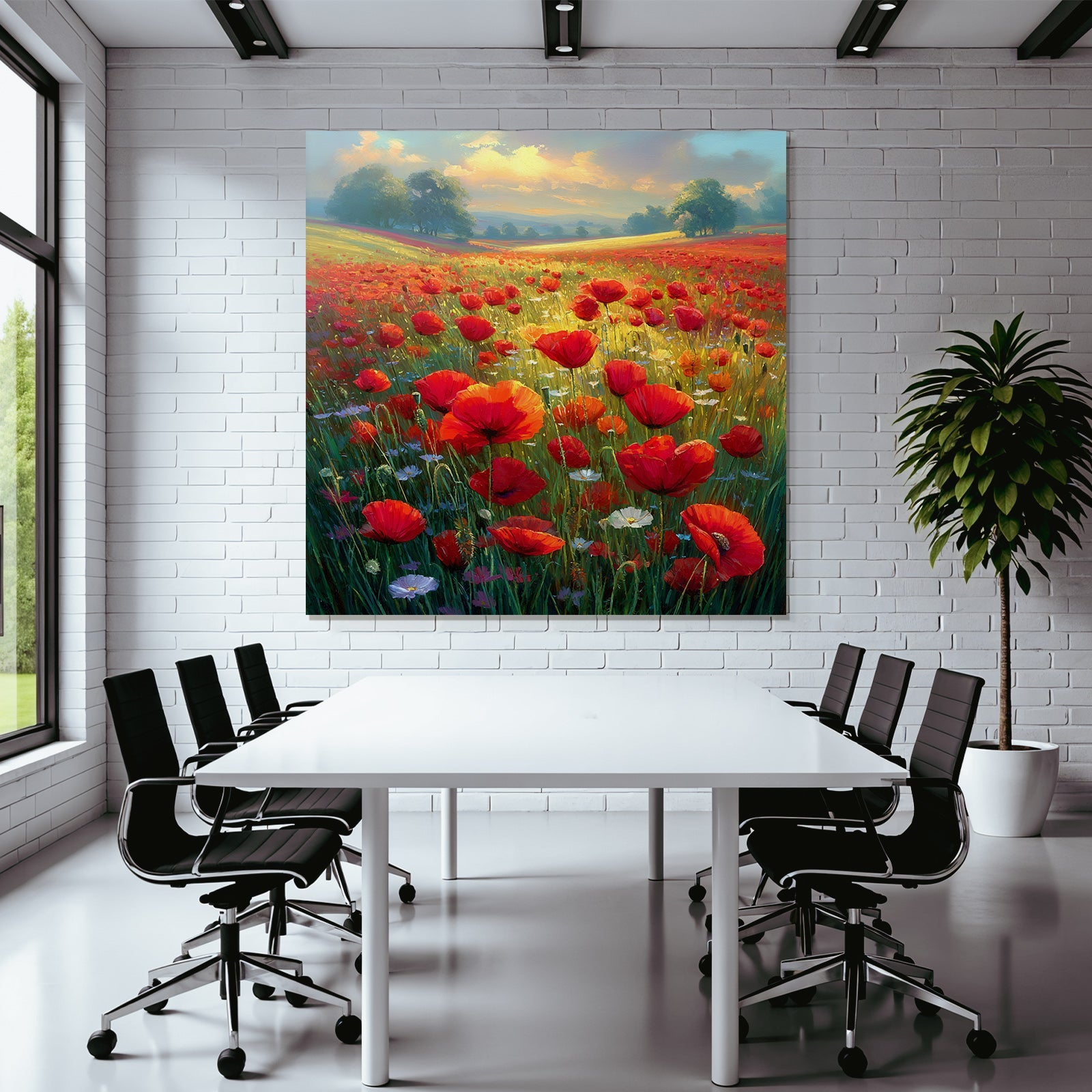 Lebensfrohes Blumenfeld Mit Roten Papaver Weissen Und Violetten Blumen