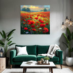 Lebensfrohes Blumenfeld Mit Roten Papaver Weissen Und Violetten Blumen