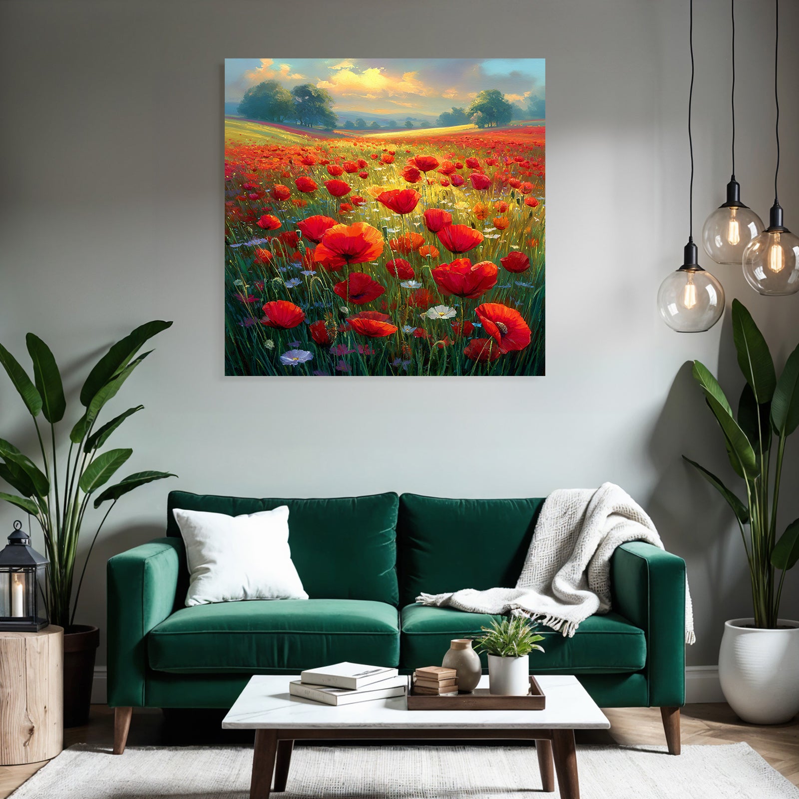 Lebensfrohes Blumenfeld Mit Roten Papaver Weissen Und Violetten Blumen