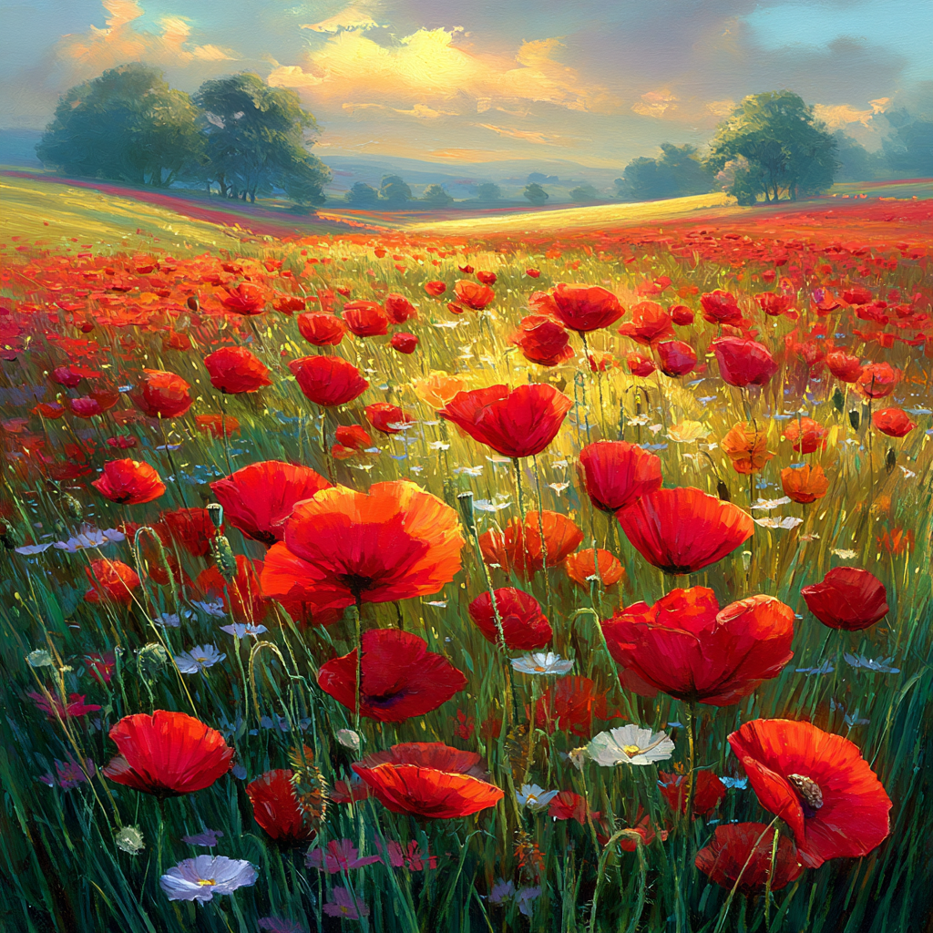 Lebensfrohes Blumenfeld Mit Roten Papaver Weissen Und Violetten Blumen | Sommer | Jahreszeiten