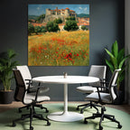 Malerische Landschaft Mit Burg Und Roten Mohnblumen