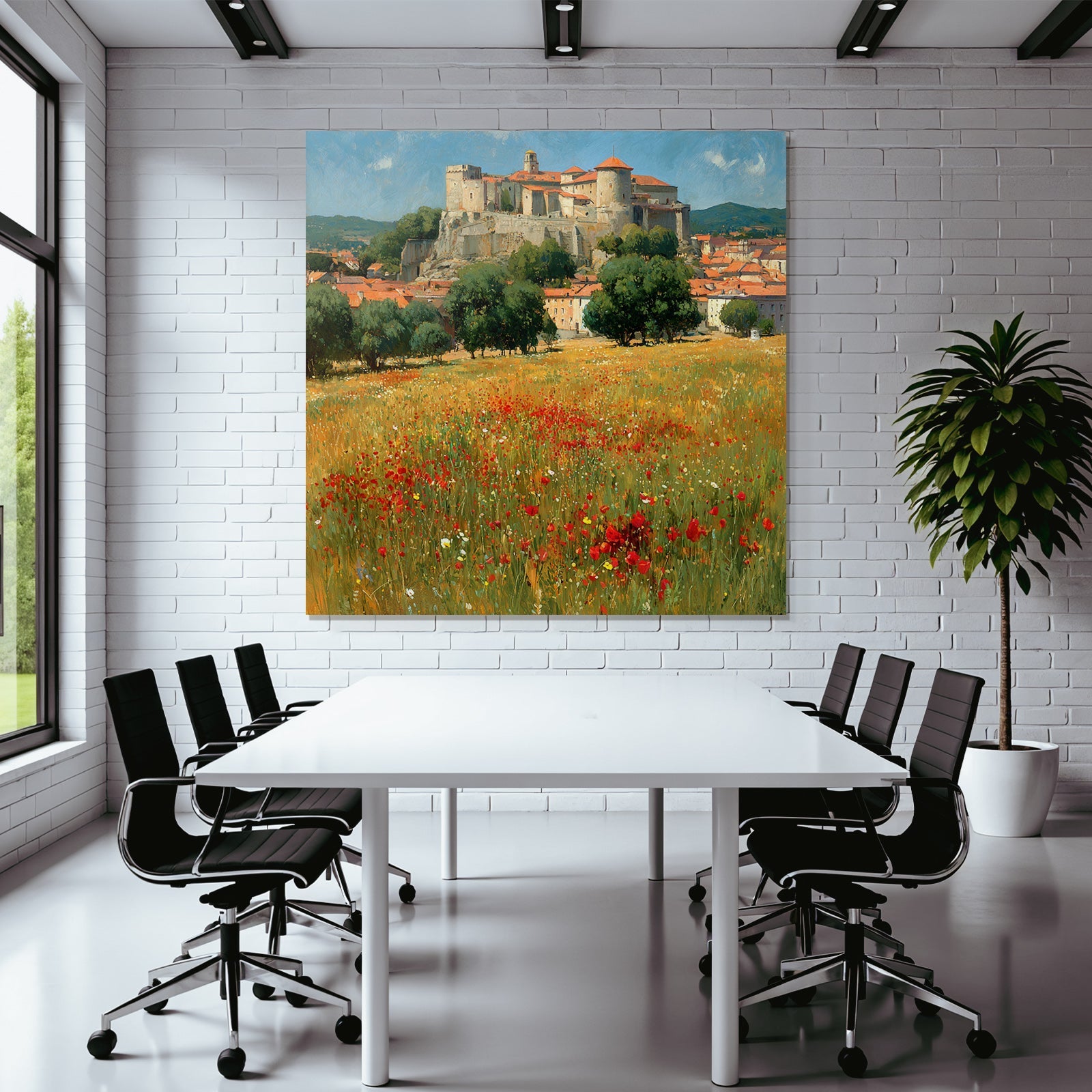 Malerische Landschaft Mit Burg Und Roten Mohnblumen