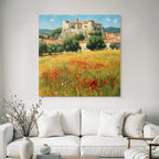 Malerische Landschaft Mit Burg Und Roten Mohnblumen